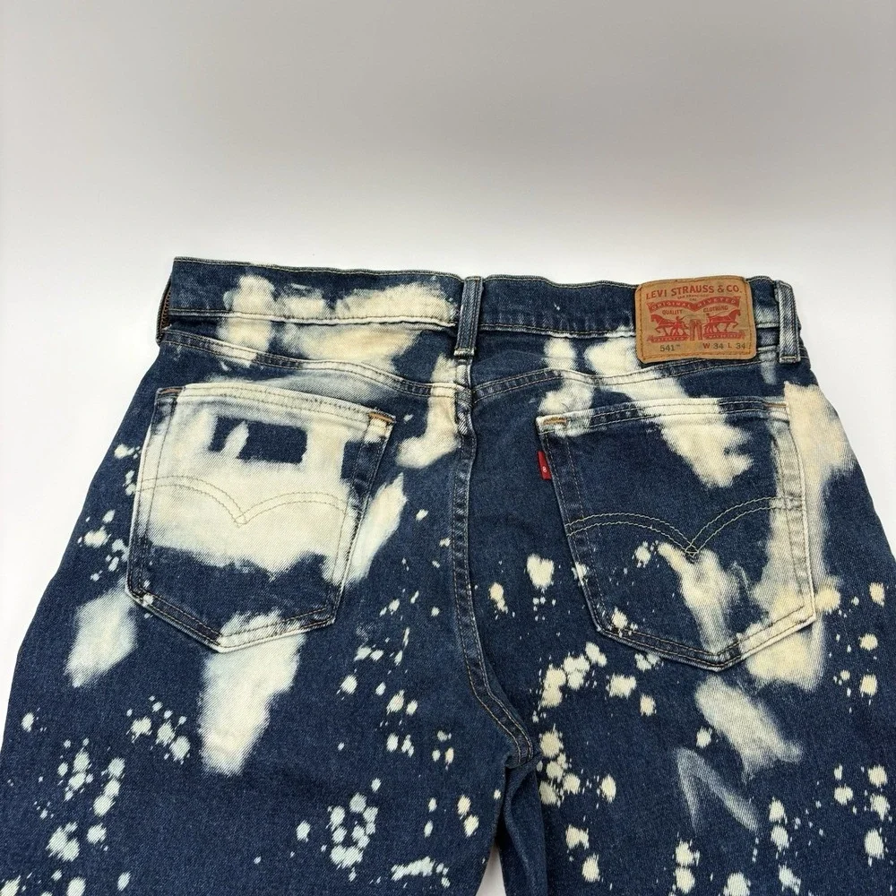 Levi's 541 Athletic Taper Jeans Mens 34x34 Blue Denim Custom Bleach Splash Dye
